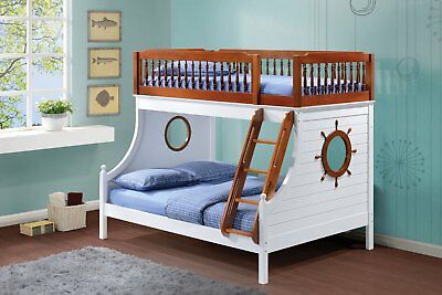 Jack Kids Nautical Sailor's Twin Size Over Full Bunk Bed in Oak & White Finish