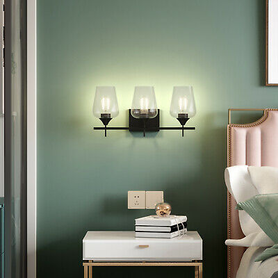 3-Light Wall Sconce Modern Bathroom Vanity Light Fixtures w/ Clear Glass Shade 6
