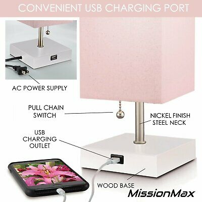 Modern Pink Table Lamp with Quick charge USB Port 1