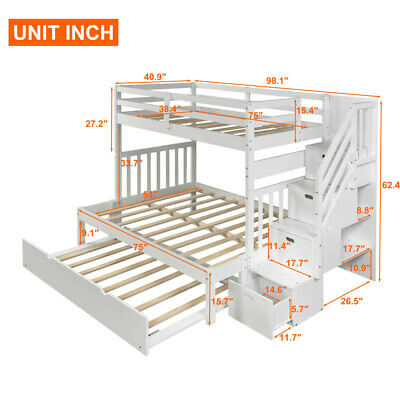 Twin over Twin/Full Bunk Bed w/ Twin Size Trundle For Home Bedroom White/Gray 8