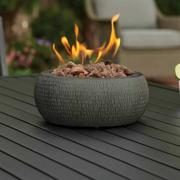 Table Top Fire Pit Round Bowl Propane Gas Burner Gray Fireplace
