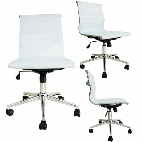 2 Piece Modern Executive Office Chair Mid back PU Leather Armless Desk Chair 6