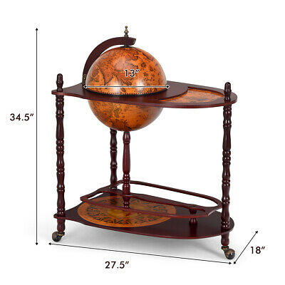 Wood Globe Wine Bar Stand 34" H 16th Century Italian Rack Liquor Bottle Shelf 2