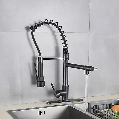 Matte Black LED Kitchen Sink Faucet Pull Down Sprayer Spring With Cover 4