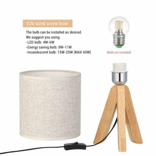 Wooden Tripod Nightstand Lamp with Fabric Linen Shade 4