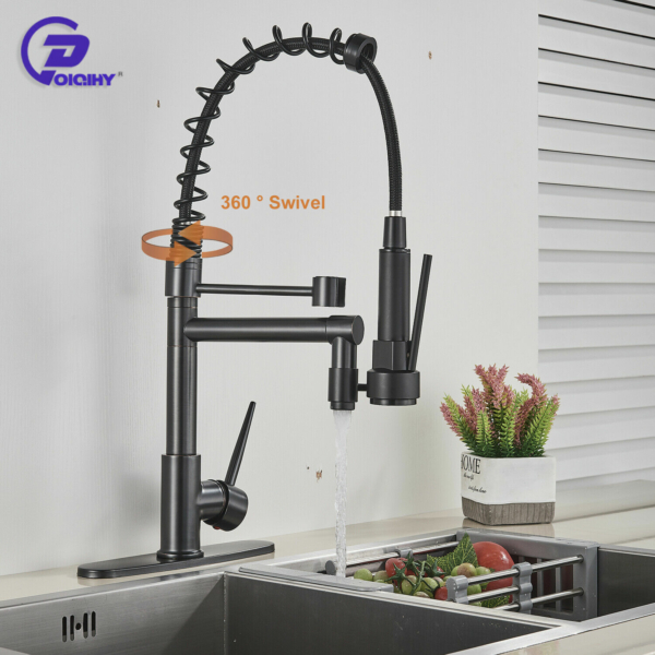 Farmhouse Pull Down Sprayer Kitchen Faucet Solid Brass Matte Black+Cover 8