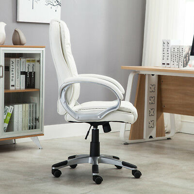 White Faux Leather Modern Executive Computer Conference Desk Office Chair 4