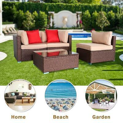 4 PCS Patio Furniture Couch Wicker RattanSectional Sofa Table Set /w Cushions 2