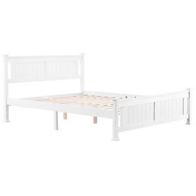 Queen Size Farmhouse Wooden Bed Frame Platform Wooden Slat Support w/ Headboard White 3