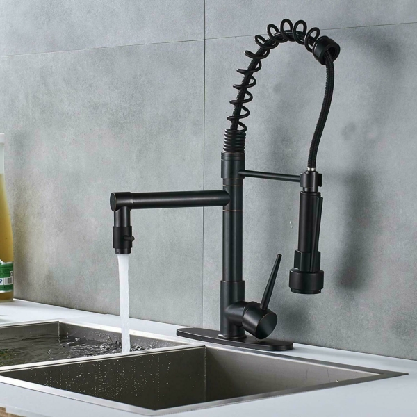 Farmhouse Pull Down Sprayer Kitchen Faucet Solid Brass Matte Black+Cover 10