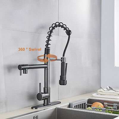 Matte Black LED Kitchen Sink Faucet Pull Down Sprayer Spring With Cover 5