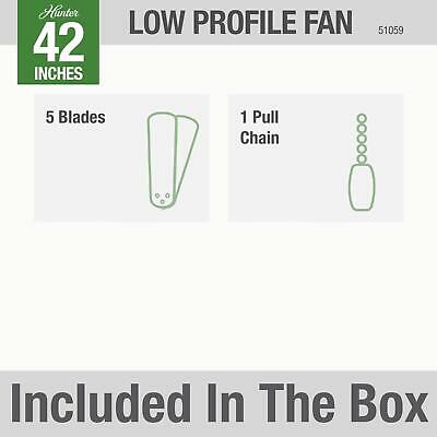 42" Hunter Low Profile -Flush Mount Indoor Ceiling Fan - 5 - Grey 3