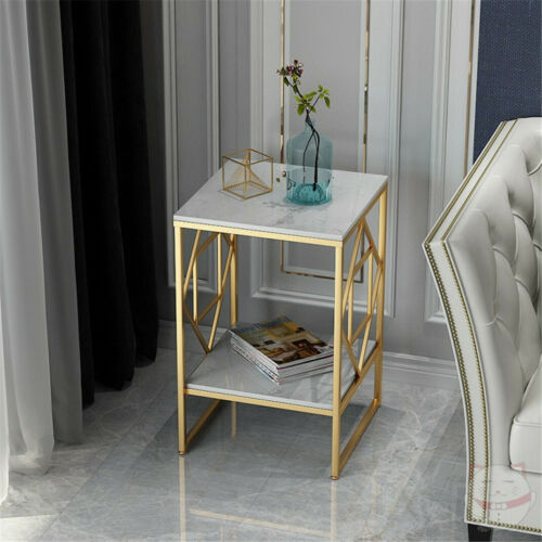 Marble Tabletop Gold Metal Frame Sofa Side End Table 4