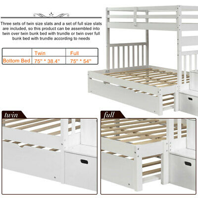 Twin over Twin/Full Bunk Bed w/ Twin Size Trundle For Home Bedroom White/Gray 10
