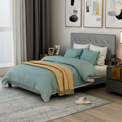 Upholstered Bed Linen Stitch Tufted Platform Bed 4