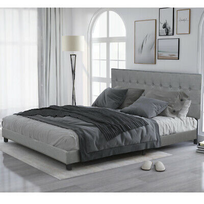 Upholstered Bed Linen Stitch Tufted Platform Bed 1
