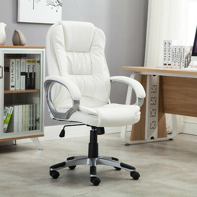 White Faux Leather Modern Executive Computer Conference Desk Office Chair 1