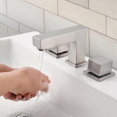 Widespread Bathroom Sink Faucet Bathtub Basin Mixer Tap Free Handle Brushed