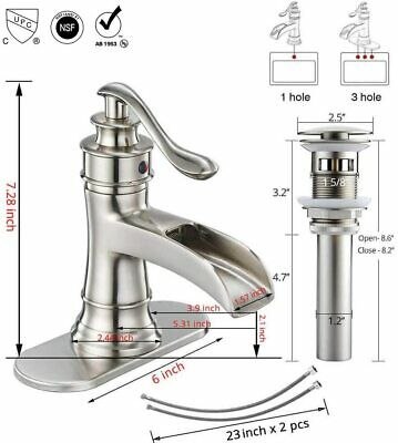 Brushed Nickel Waterfall Bathroom Faucet with Drain 3