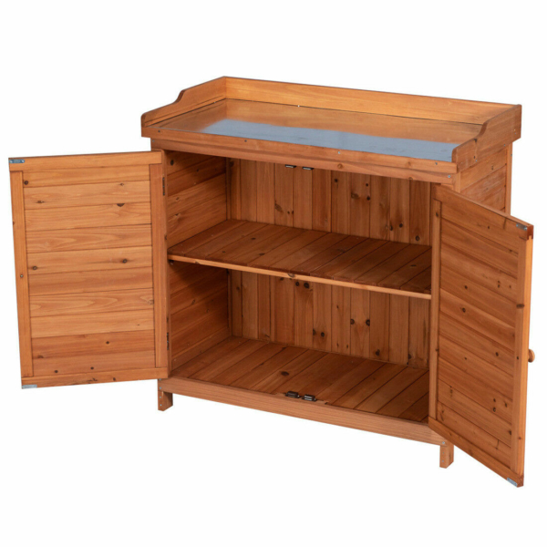Outdoor Garden Wood Storage Furniture Box Waterproof Tool Shed w/ Potting Bench 2
