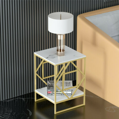 Marble Tabletop Gold Metal Frame Sofa Side End Table 5