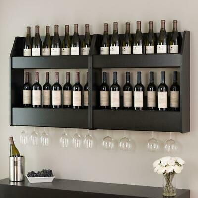 Black 2-Shelf Composite-Wood Floating Wine and Liquor Rack