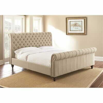Swanson Tufted King Sleigh Bed in Sand Beige