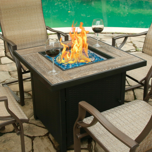 30" Bali OutdoorSquare LP Gas Fire Table Propane Gas Fireplace with Blue Glass