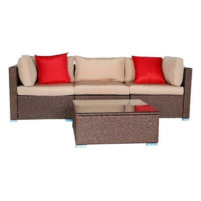 4 PCS Patio Furniture Couch Wicker RattanSectional Sofa Table Set /w Cushions 6