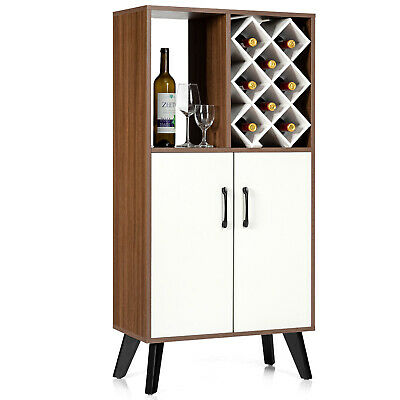 Costway Bar Cabinet Wooden Buffet Sideboard Storage Cupboard w/ Wine Rack Walnut 1