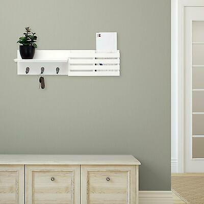 24" Floating Shelve Wood Wall Shelf Holder Hanging Storage with Hooks 4