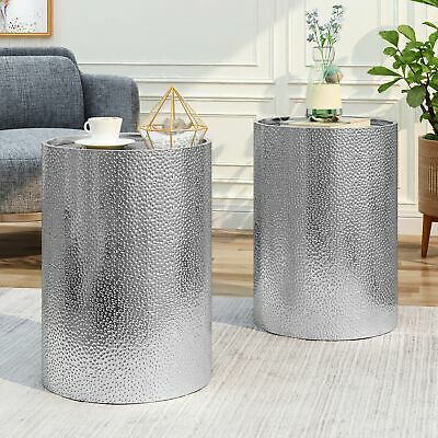 Kaylee Modern Round Hammered Iron Accent Table (2 Pack) 1