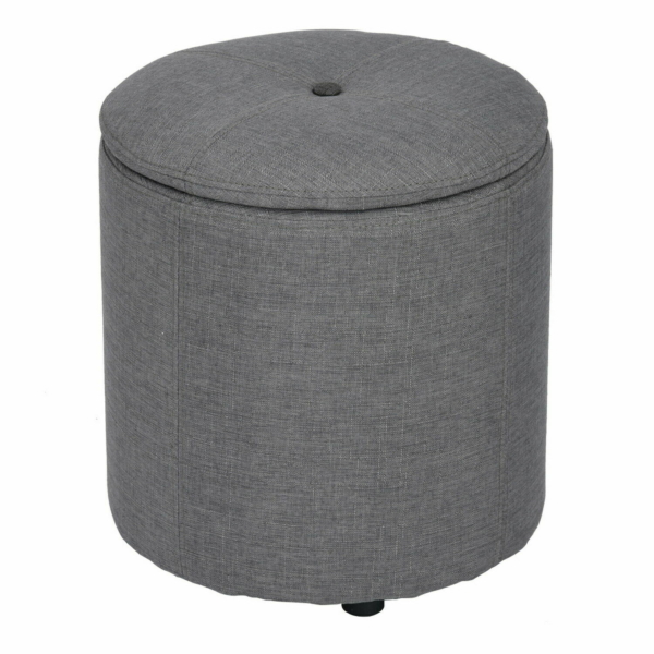 Round Accent Storage Ottoman Pouf Box Grey 7