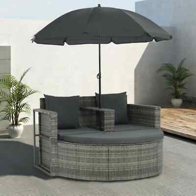 Patio Sofa Set w/ Parasol Poly Rattan Outdoor Sun Day Bed Lounge Garden 4