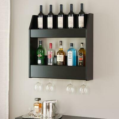 Black 2-Shelf Composite-Wood Floating Wine and Liquor Rack 4