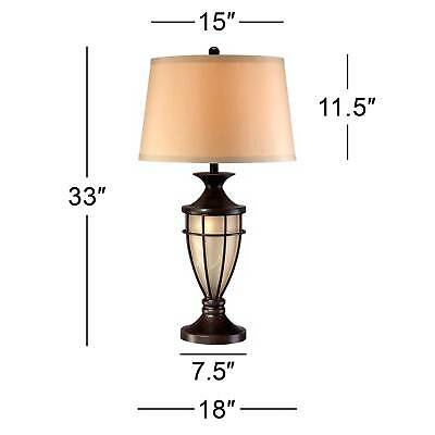 Mission Table Lamp with Nightlight Champagne Glass Brushed Iron 7