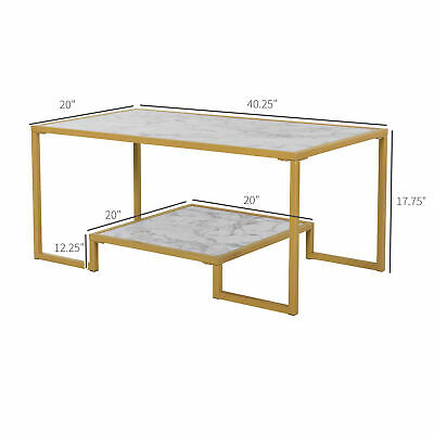 Modern Coffee Table with Underneath Storage Shelf, White & Gold 2