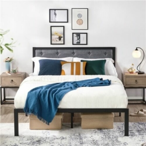 Headboard Full/Queen Size Metal Bed Frame Linen Upholstered with Button Tuft