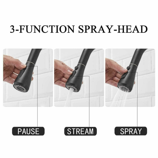 Matte Black Swivel Kitchen Sink Faucet Pull Out Sprayer Single Handle Mixer Tap 5