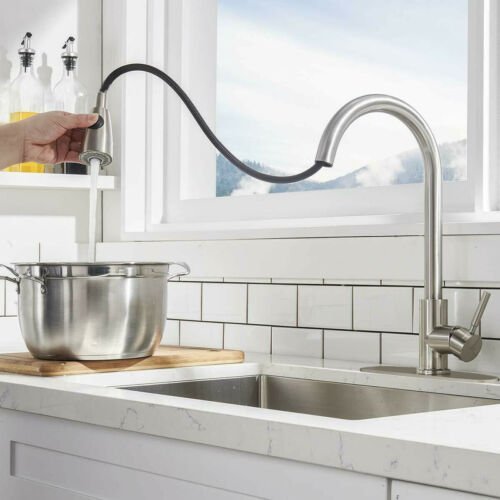 Single Handle High Arc Brushed Nickel Kitchen Sink Faucet with Pull Down Sprayer 4