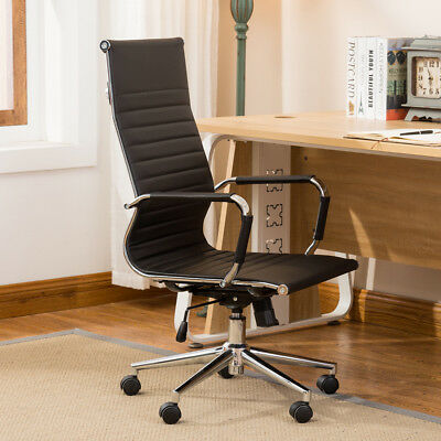 Ergonomic Ribbed PU Leather High Back Executive Computer Office Chair
