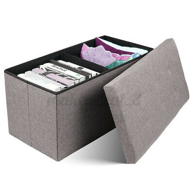 Folding PU Leather Ottoman Bench Pouf Storage Box Lounge Seat 1