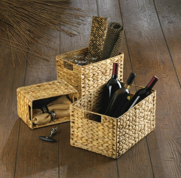 Set of 3 Rectangular Woven Nesting Baskets 3 Sizes Storage Basket Cut Out Handle