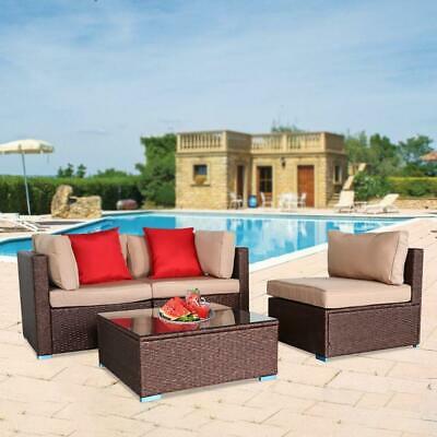 4 PCS Patio Furniture Couch Wicker RattanSectional Sofa Table Set /w Cushions 4