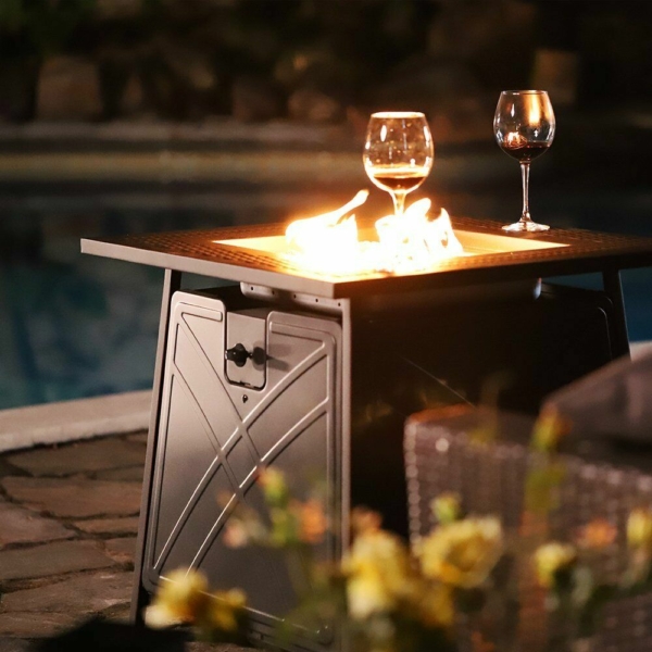 28" Bali Outdoor Propane Fire Pit Patio Heater Gas Table Square Fireplace Blue Glass