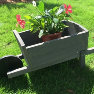 Seny Cute Wheelbarrow Style Garden Planter 100% Wood Garden Bed Box