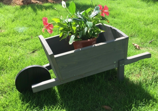 Seny Cute Wheelbarrow Style Garden Planter 100% Wood Garden Bed Box