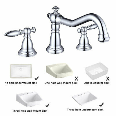 3 Hole 8" Widespread Bathroom Basin Faucet Sink Mixer Tap 2 Handles Polished 4