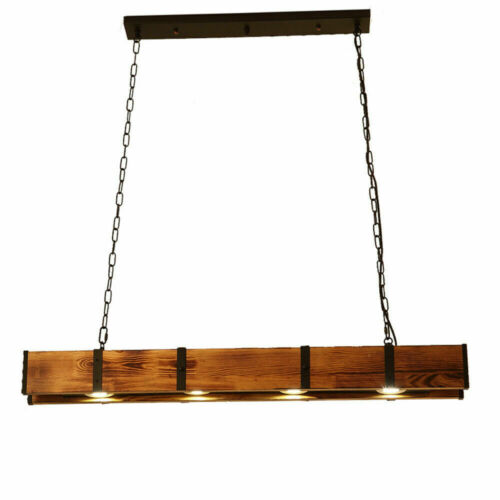 4 Light Farmhouse Chandelier Linear Light Rectangular Fixture Rustic Metal Wood 5