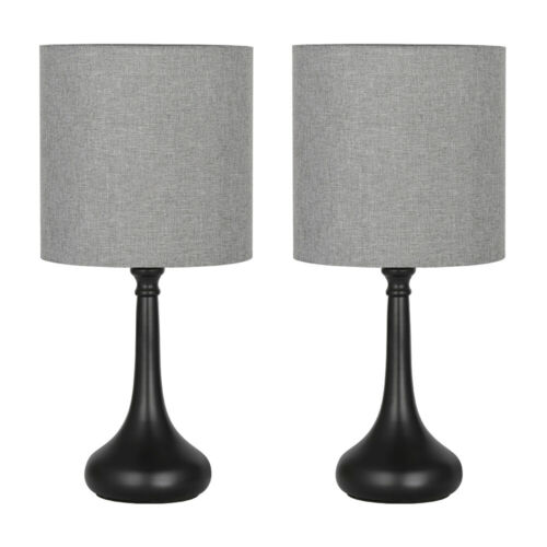Modern Set of 2 Bedside Lamp Gray Linen Table Lamp Pair for Bedroom,Living Room 2